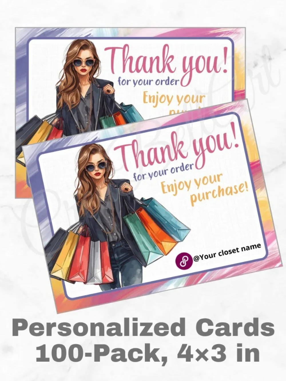 100 Personalized Glam Thank You Cards Small Business, 4×3 in